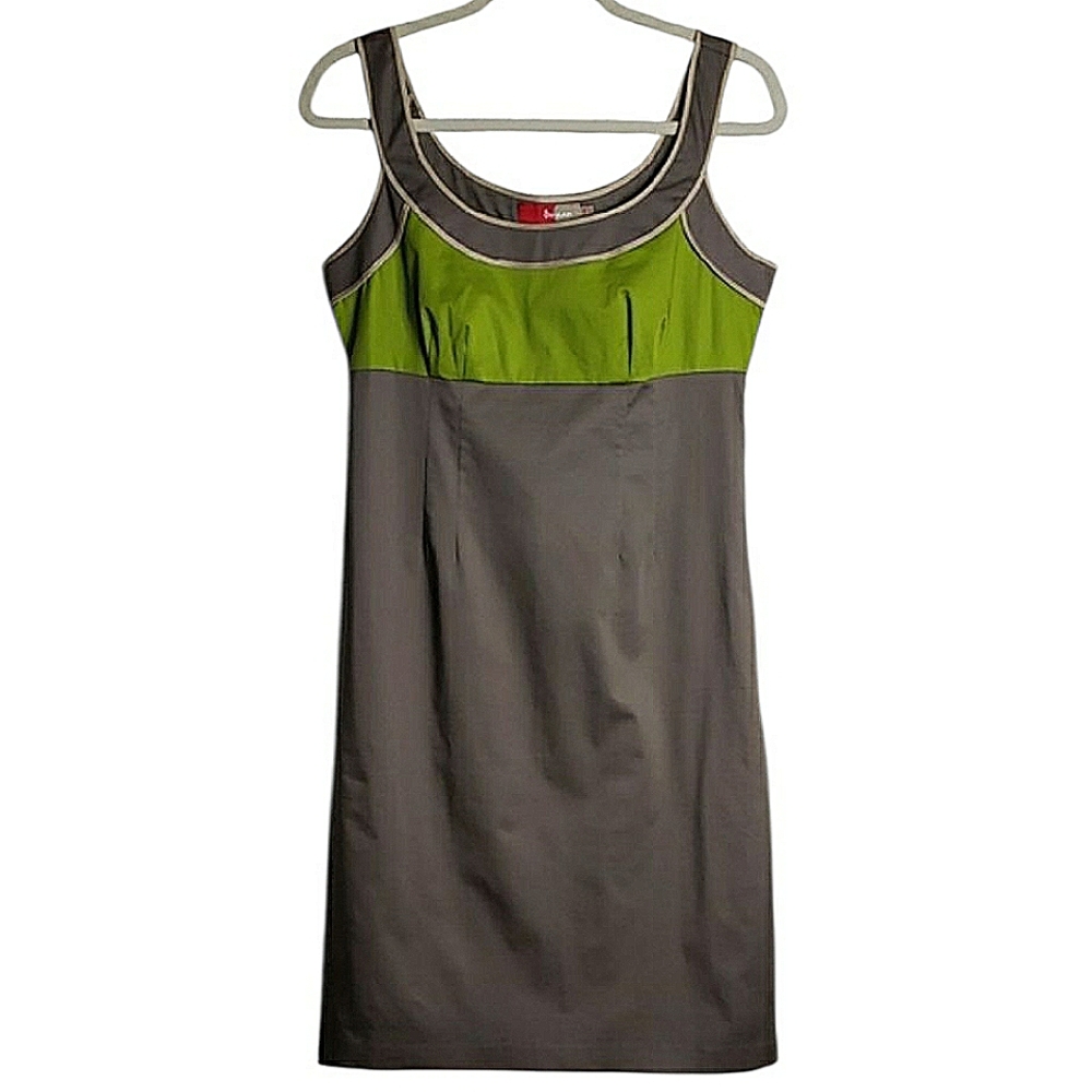 Boden Gray and Lime Green Mini Strap Dress Scoop Neck Y2K 2000s Retro Size 6R